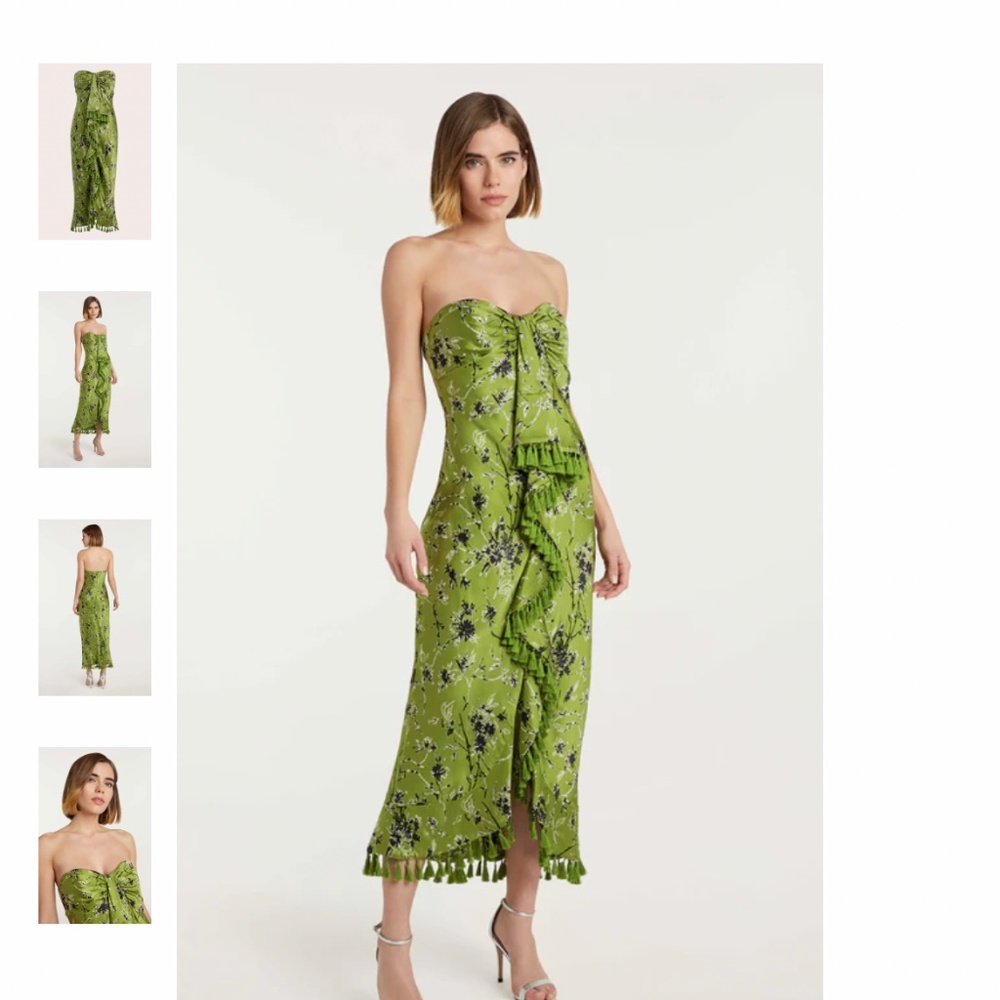 Cinq a Sept Green Silk Pattered & Tassel Dress, Size 2